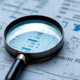 A magnifying glass over a data chart.